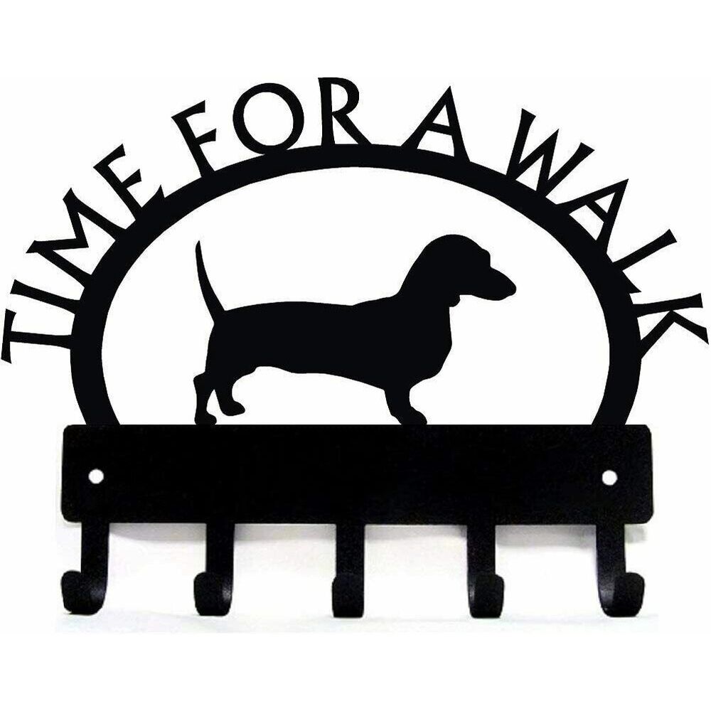 Dachshund Time for A Walk Key Rack Wall Mounted Hook Up Hanger Artwork Shape