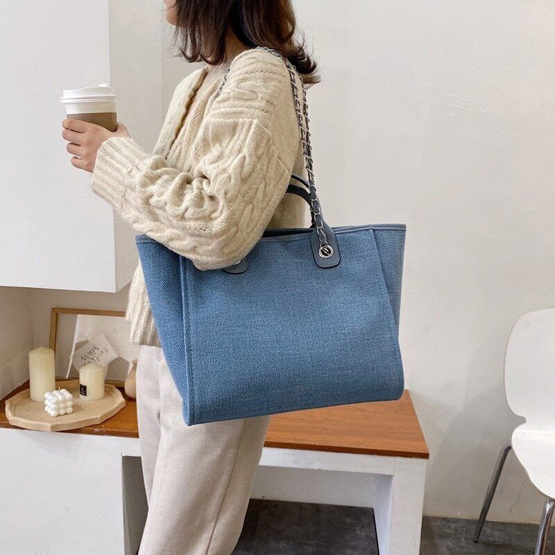 Women Chain Tote Bag Shoulder Bags Beach Canvas Handbags Women's Bag