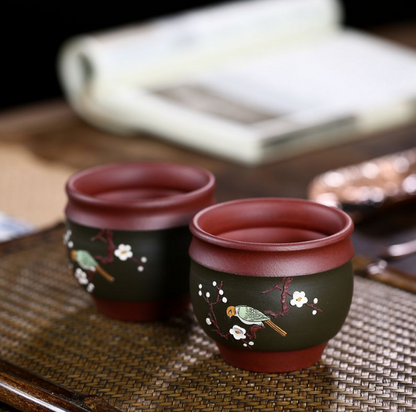 China Yixing purple clay pot tea cup pure manual Decal plum blossom cup househol