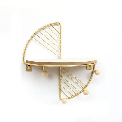Wall Display Stands Iron+Wood Golden Home Hanging Decorations Storage Rack Hook