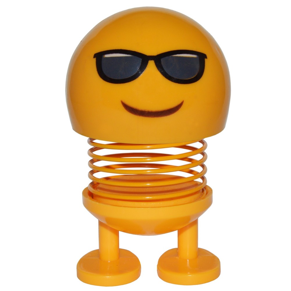 4-inch Smiley Face Bobblehead with Adhesive Feet for Mounting in Car, Cute Mini