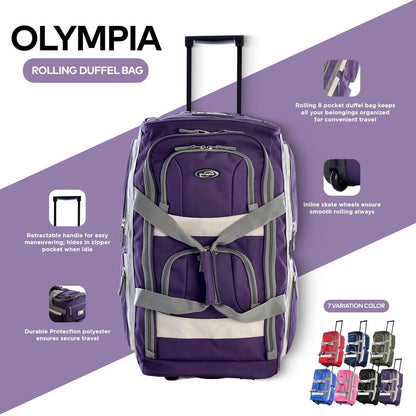 Olympia 8 Pocket Large Rolling Duffle Bag, Garment 29 inch, Dark Lavender