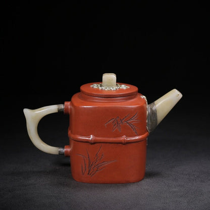 l-0Chinese Yixing Zisha Clay Handmade Exquisite Teapot （四方 底款：杨彭年）