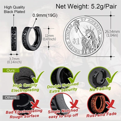 Earrings Men Women Stainless Steel Hoop Round Sterling Stud Norse Viking 1 Pair