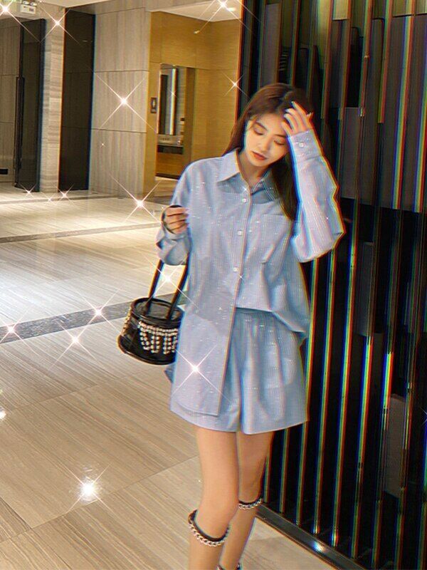 Suit 2023 Spring Autumn Long Sleeve Shirts Wide Leg Shorts Temperament 2pcs