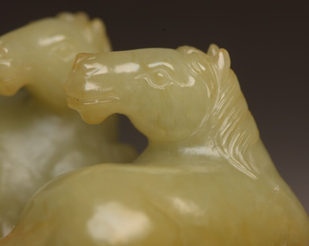 Chinese Natural Hetian Jade Carving Exquisite Pair Horse Statue Collectible Art