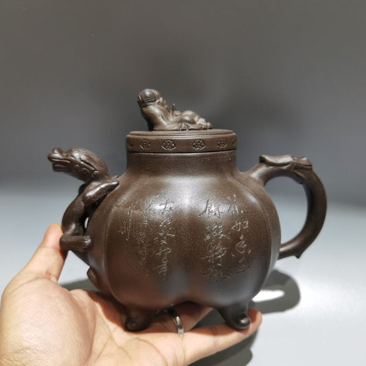 vintage chinese yixing purple clay teapot zisha ceremony carving collectible art