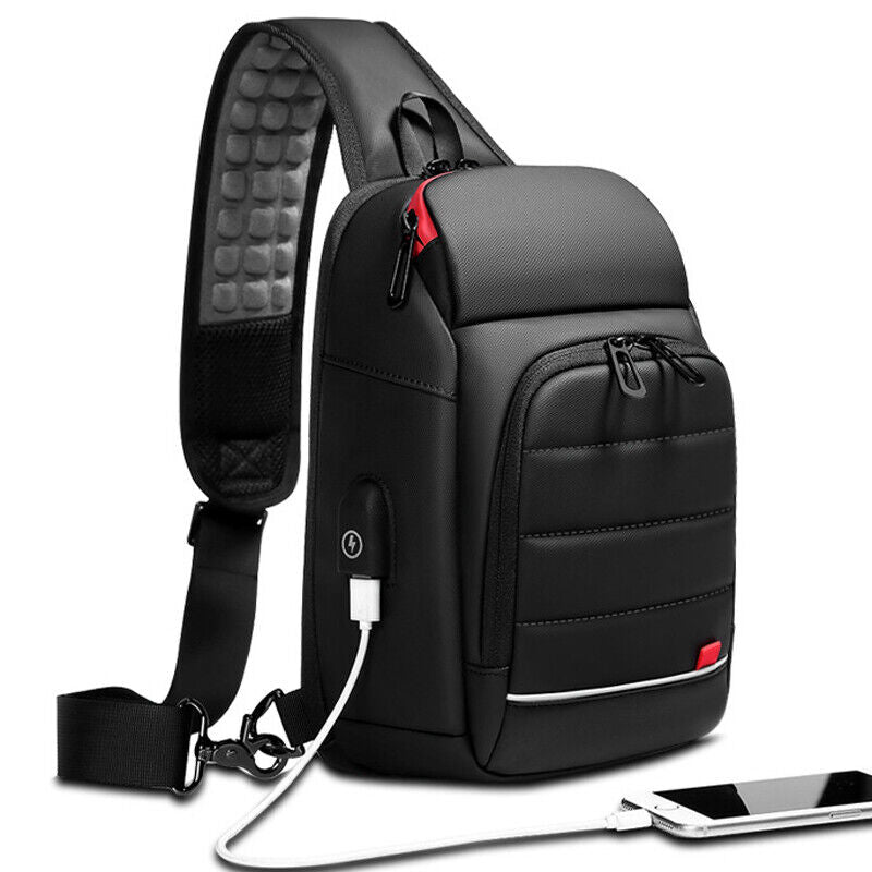 Men's Sling Backpack Oxford cloth Waterproof Crossbody Bag USB Port Sport Bags