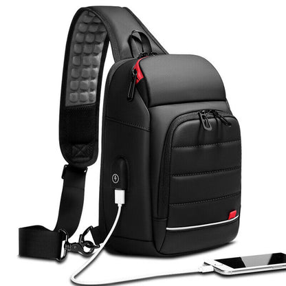 Men's Sling Backpack Oxford cloth Waterproof Crossbody Bag USB Port Sport Bags