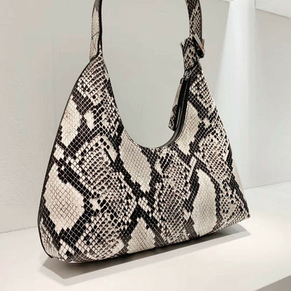 Small U Top Real Leather Snake Vintage Shoulder Bag Purse Handbag Top Handle