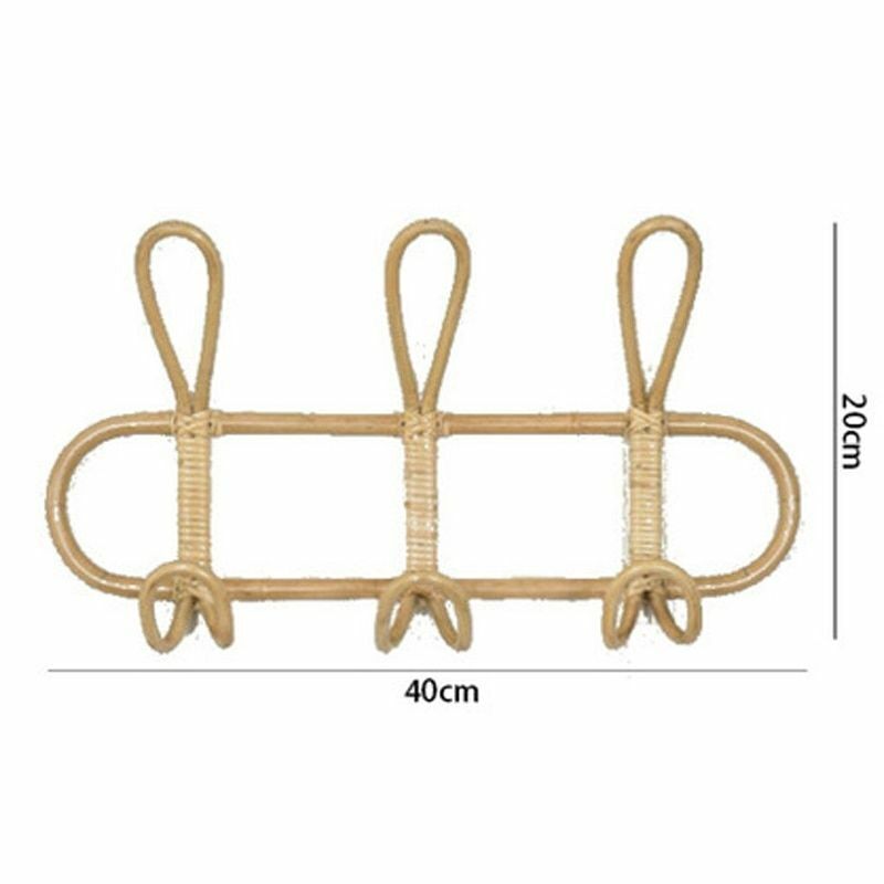 40x20cm Rattan Wall Hooks Kids Garments Organizer Rack Clothes Hat Hanging Decor