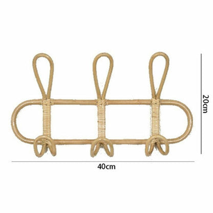 40x20cm Rattan Wall Hooks Kids Garments Organizer Rack Clothes Hat Hanging Decor