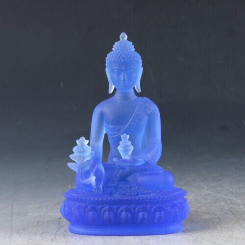 Chinese Exquisite Glazed Handwork Carved Medicine Buddha sakyamuni Statue