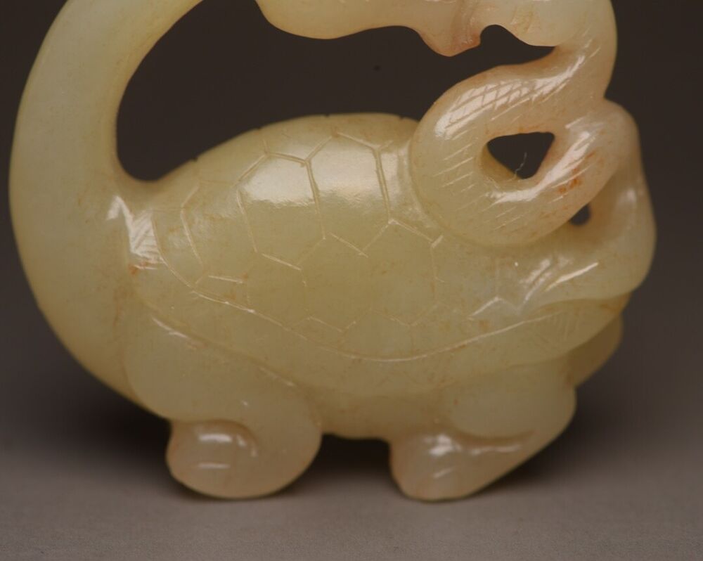 Chinese Hetian Jade Carving Dragon Turtle Statue Sculpture Nice Art Collections