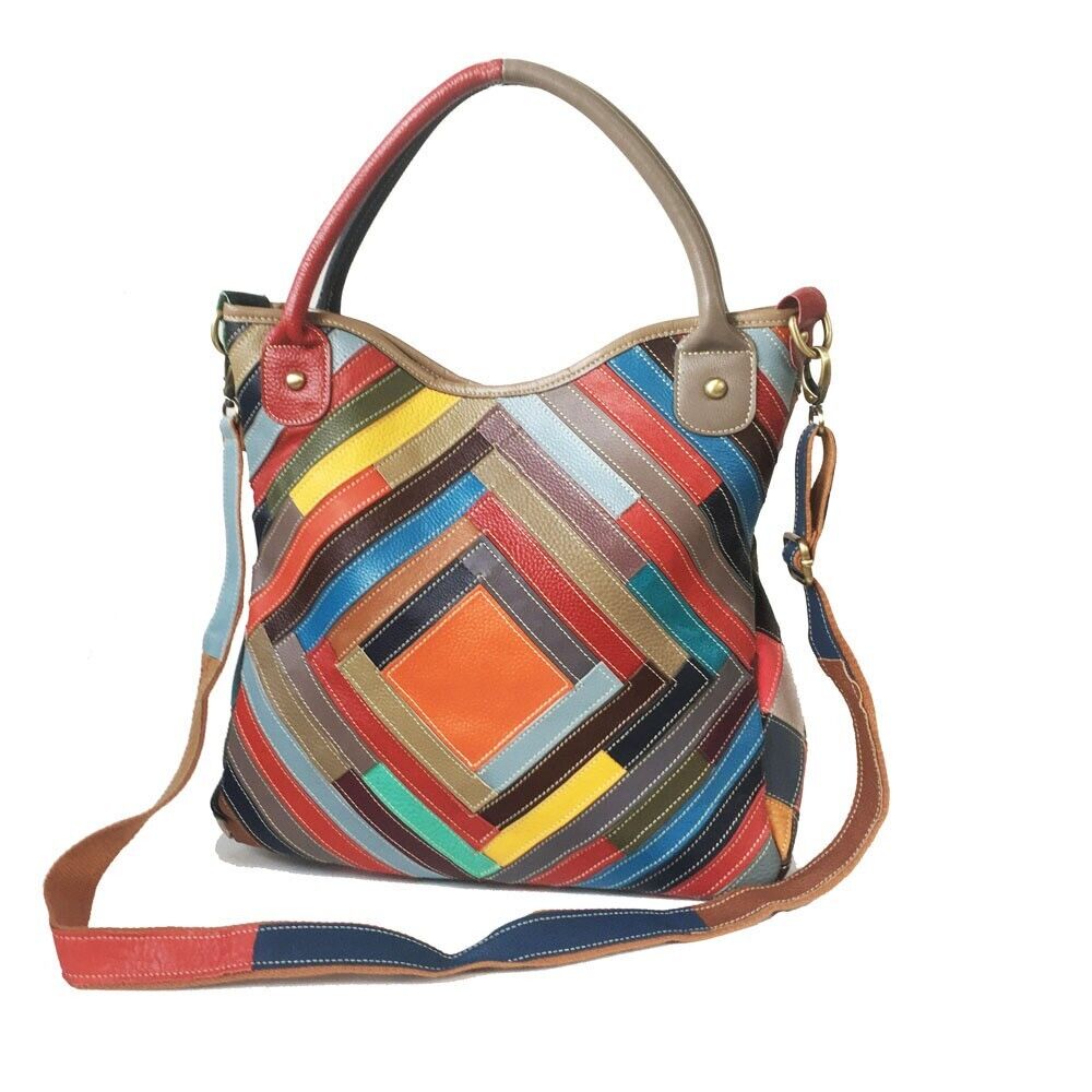 Top Genuine Leather Multi-color Tote Handbag, New Designer Women's Shoulder Bags