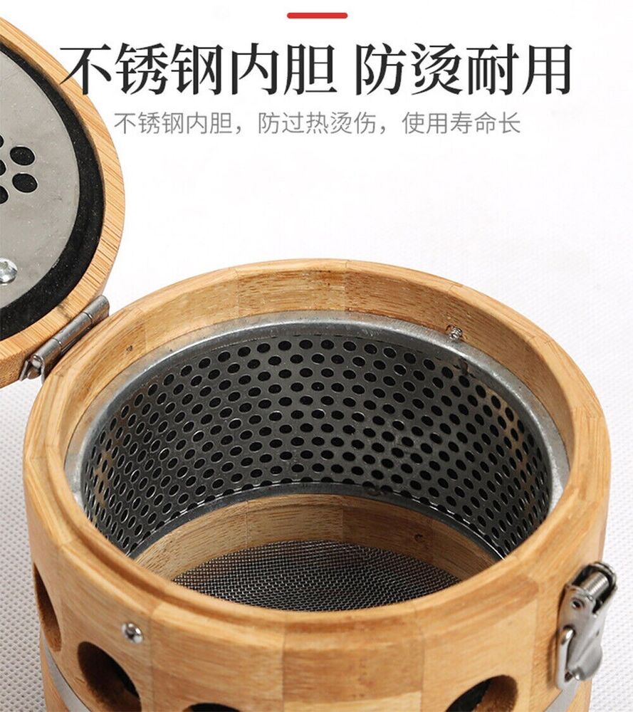 Dia 5" Bamboo moxibustion Box Bianstone Scraping Pot Warm Moxibustion Apparatus