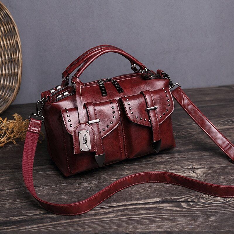 Vintage Leather Handbag Crossbody Fashion Shoulder Ladies Black Hand Sling Bags