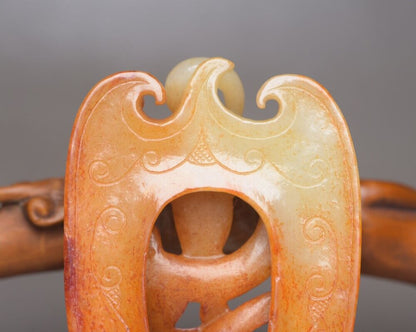 Chinese Old Natural Hetian Jade Carved Dragon Statue Pendant Jewelry Collections