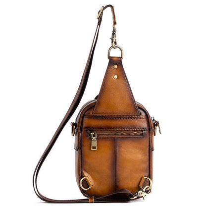 Men's Sling Backpack, 100% Cowhide Leather Vintage Chest Bag Crossbody Daypack