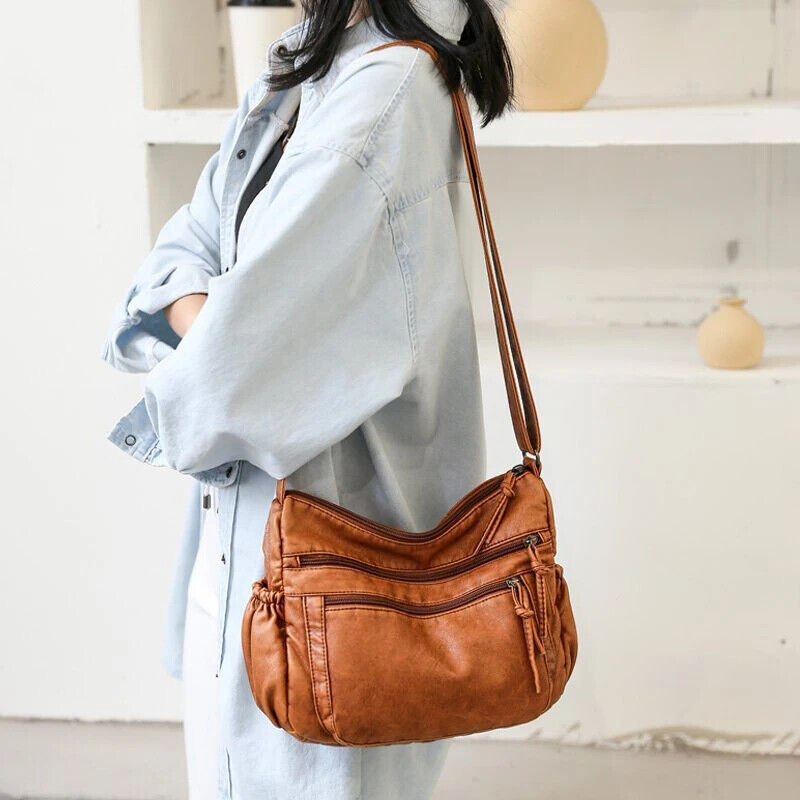 Washed PU Leather Women's Bag Shoulder Straddle Bags Holders