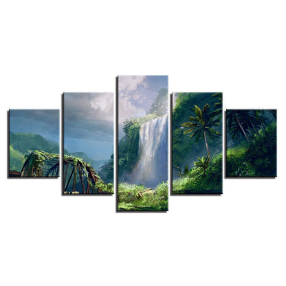 Waterfall Green Trees Landscapes Canvas Prints Painting Wall Art Home Decor 5PCS