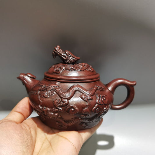Chinese Yixing Purple Clay Teapot Zisha Ceramic Carving Dragon Teaware Collect