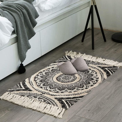 Hand Woven Small Boho Bathroom Rug Tufted Machine Washable Bohemian with Tassels
