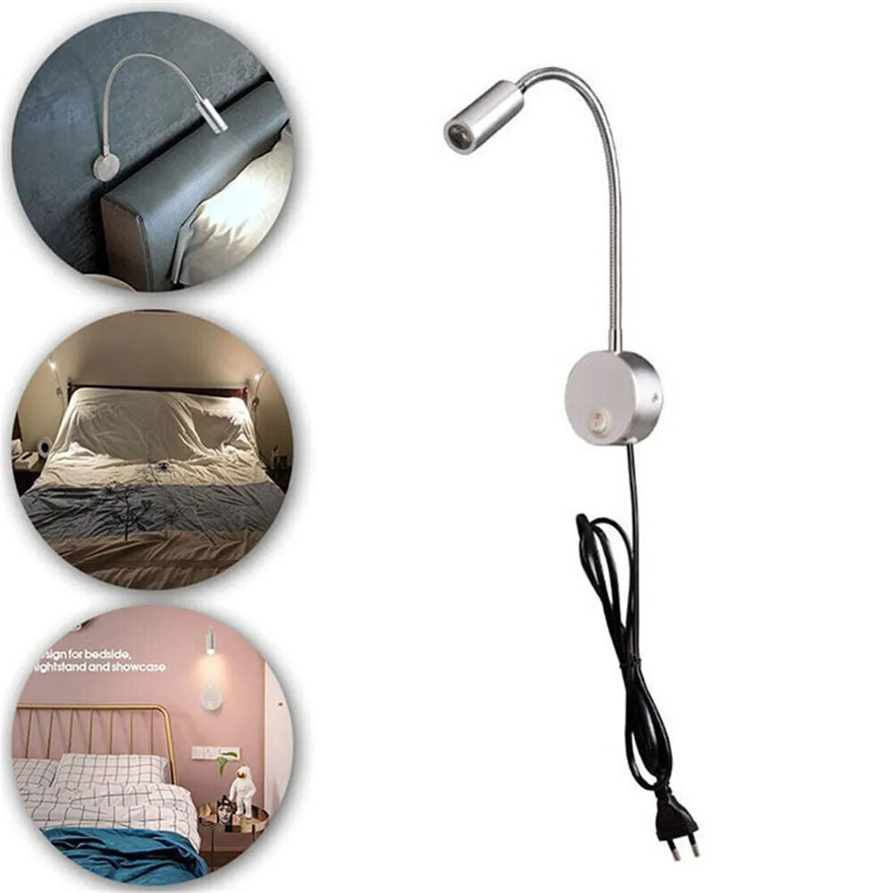 LED Reading Lights AC100-240V Silver Aluminum Gooseneck Bed Headboard Desk Lamps