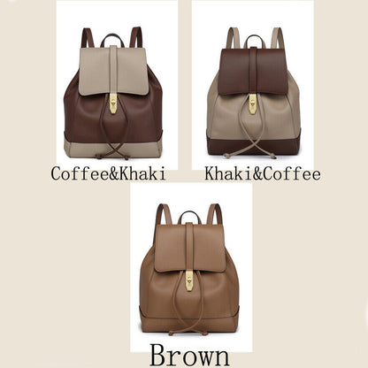 100% Genuine Leather Women's Drawstring Backpack Travel Bag Vintage Rucksack Bag