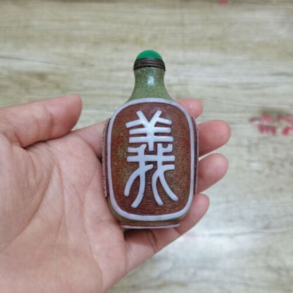 Collection Antique Chinese Beijing Glaze Carved Figure Statues Nice Snuff Bottle