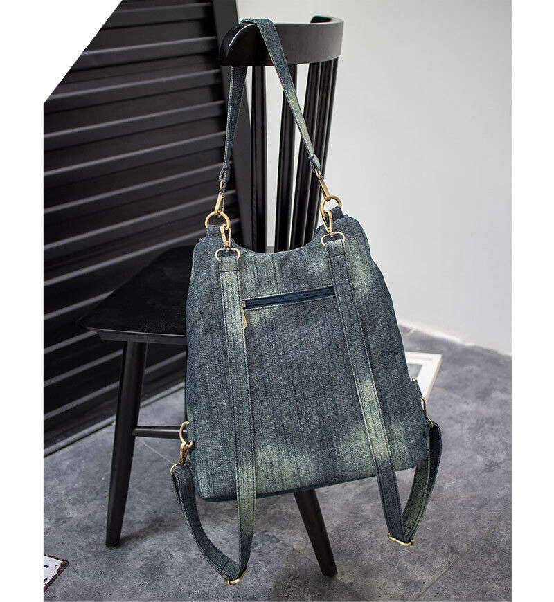 Convertible Denim Backpack Rucksack Daypack Travel Bag Purse Shoulder Bag Hobo