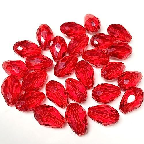 100pcs 6x8mm Crystal Glass Teardrop Beads Faceted Vertical Hole 6x8mm, Red