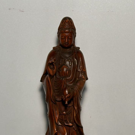 Vintage Chinese Wood Carving Guanyin Statues Wooden Buddha Figurines Decor Art