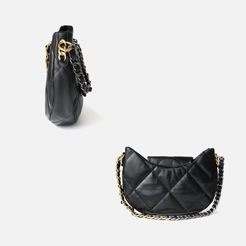 Quilted Real Leather Shoulder Bag Small Flap Purse w/ Chains Tote Hobo Handbag
