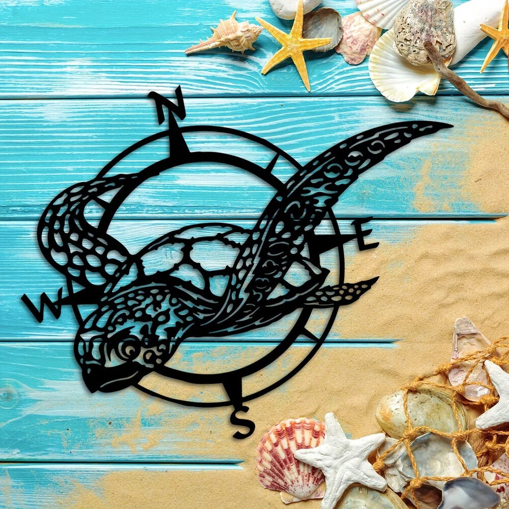1pc, Black Metal Sea Turtle Compass Wall Sign - Perfect Beach Home Deco