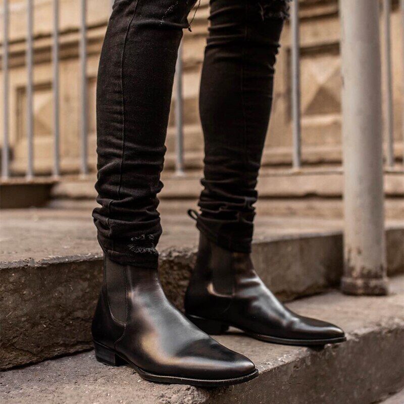 Boots Men Black Low-heeled Business Slip-on Shoes Men Mens Ankle Boots