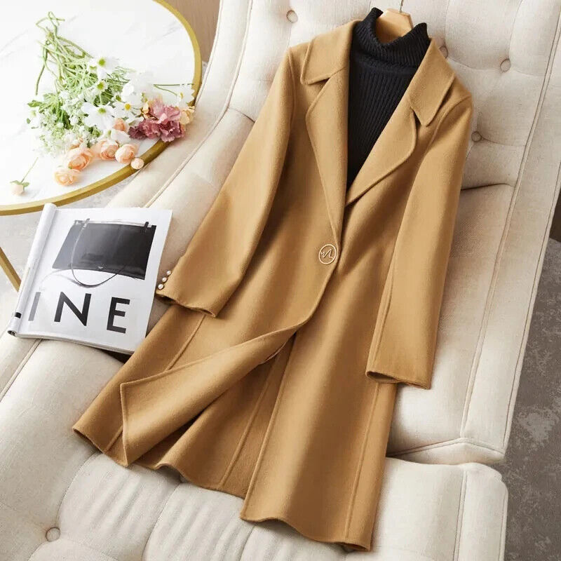 Wool Coat Women Jacket Camel Overcoat Casual Blend Black Outerwear Female