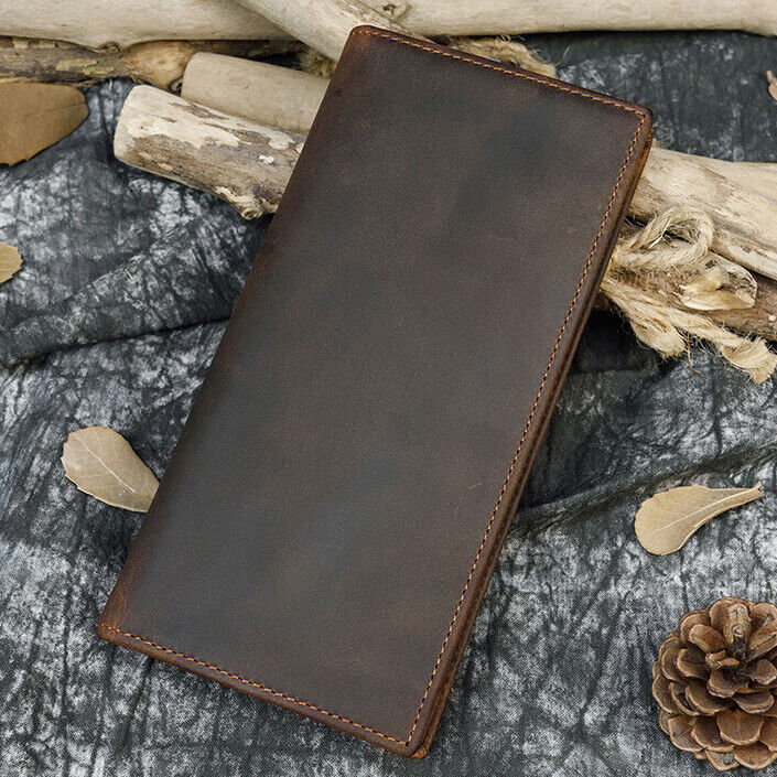 Men's Real Leather Long Bi-fold Wallet Business Credit ID Card Holder Clutch Bag
