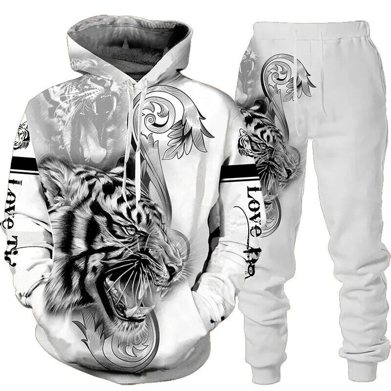 Printed Hoodie + Pants Suit Men/Women 2 Pcs Sportwear Tracksuit Set Winter Men's