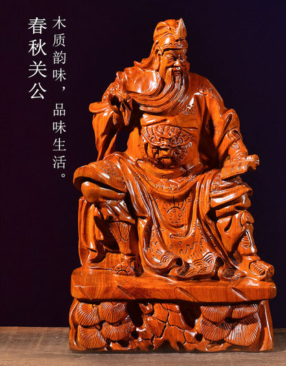 Guan Yu Gong Warrior God Wealth Wooden Guanyu Statue fengshui guangong read book