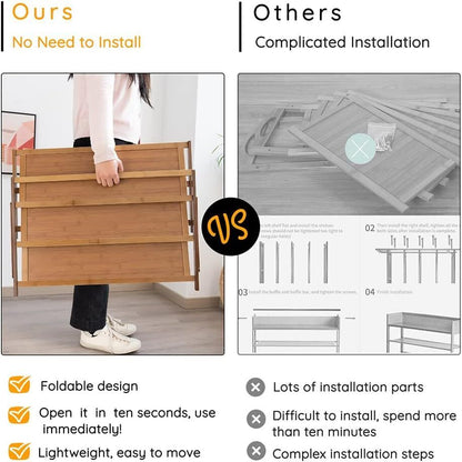 Installation-Free 3-Tier Shoe Rack for Closet & Entryway Foldable Bamboo Storage