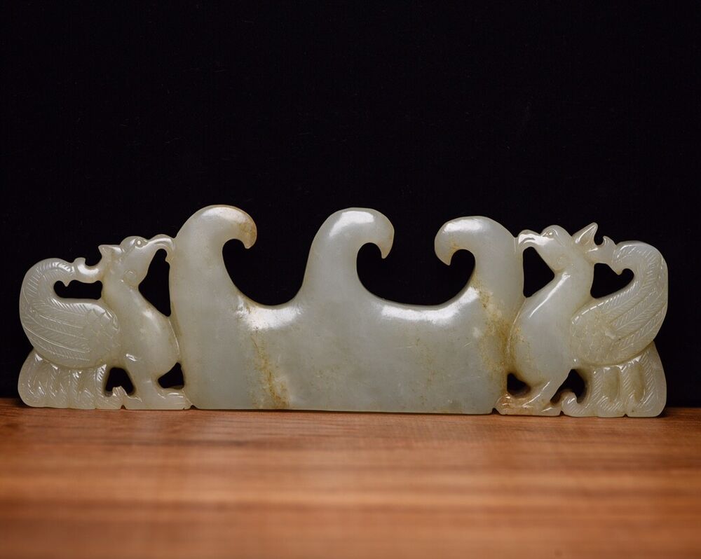 Chinese Natural Hetian Jade Carved Exquisite Penholder Figurines Desk Ornaments