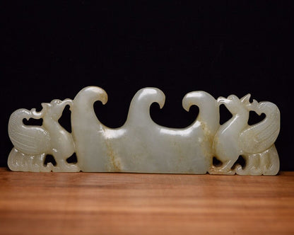 Chinese Natural Hetian Jade Carved Exquisite Penholder Figurines Desk Ornaments