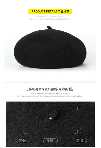 Women's Beret Wig Synthetic Long Wave Curly Hat Wig Hat One-piece Wig Keeps Warm