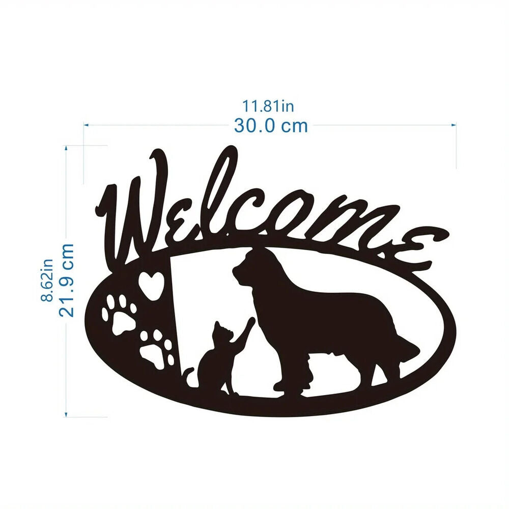 Golden Retriever and Cat Metal Wall Decor - for Front Porch, Farmhouse