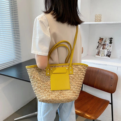 Summer Handmade Bags Women Straw Bags Woven Handle Handbags Bags Shoulder Bag