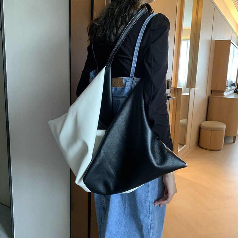 Patchwork Shoulder Bags Soft Leather Handbags Large Hobo Tote Purse 66*1*30 CM