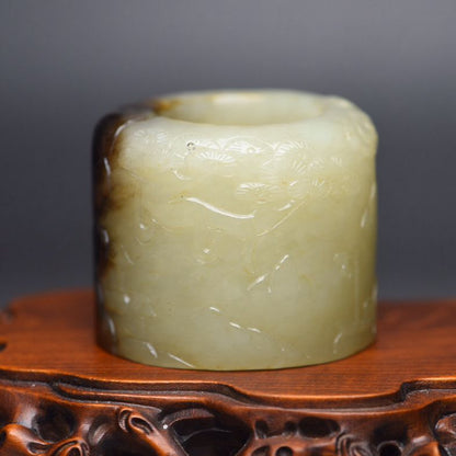 Chinese Natural Hetian Jade Carved Unique Sculpture Collector Thumb Ring Jewelry