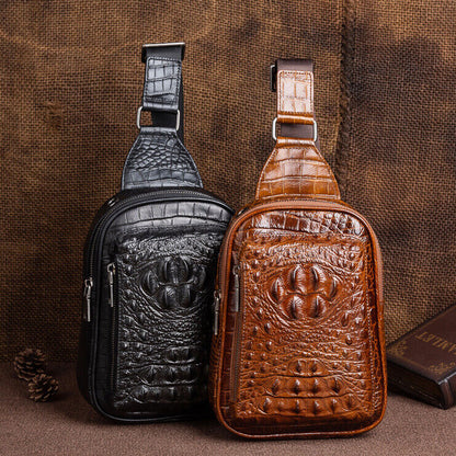 Men's Genuine Leather Crocodile Sling Backpack Crossbody Chest Bag Shoulder Bag