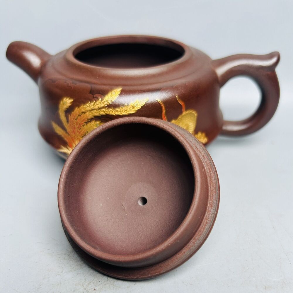 Chinese Yixing Purple Clay Teapot Zisha Ceremony Painted Dragon Phoenix Teaware